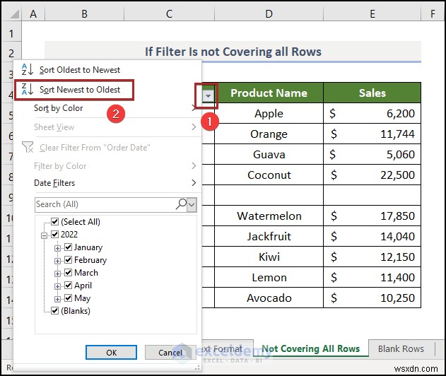 วิธีแก้ไขปัญหาตัวกรองวันที่ของ Excel ในรายงานการขายของชำ