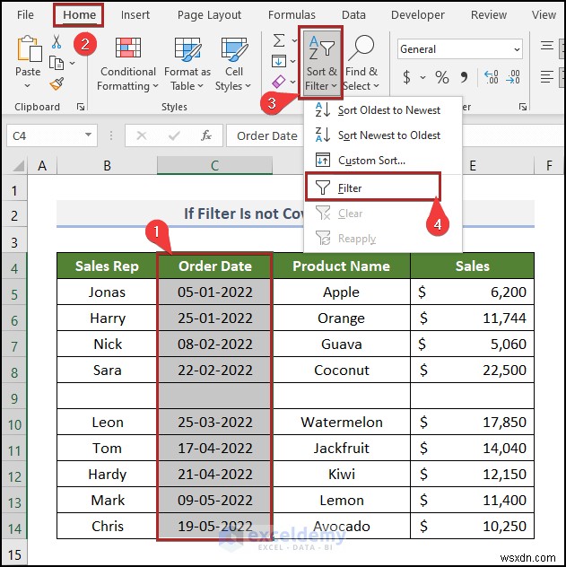 วิธีแก้ไขปัญหาตัวกรองวันที่ของ Excel ในรายงานการขายของชำ