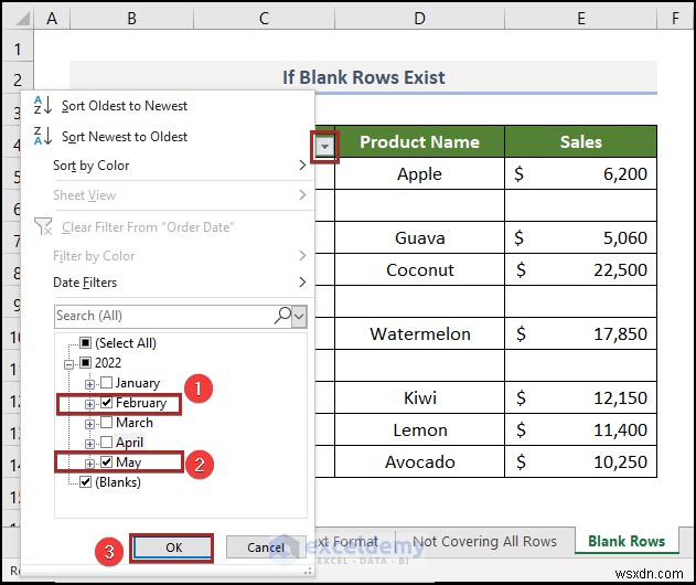 วิธีแก้ไขปัญหาตัวกรองวันที่ของ Excel ในรายงานการขายของชำ