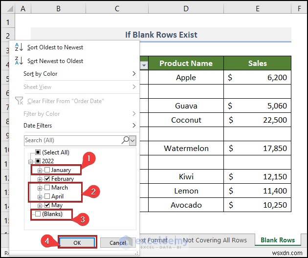 วิธีแก้ไขปัญหาตัวกรองวันที่ของ Excel ในรายงานการขายของชำ