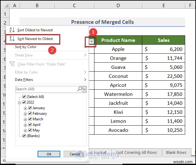 วิธีแก้ไขปัญหาตัวกรองวันที่ของ Excel ในรายงานการขายของชำ