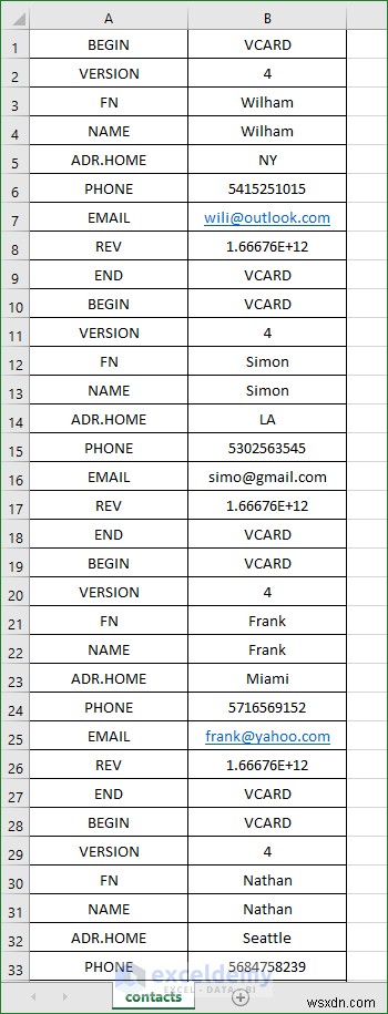 เปิดไฟล์ VCF (vCard) ใน Excel:2 วิธีง่ายๆ 