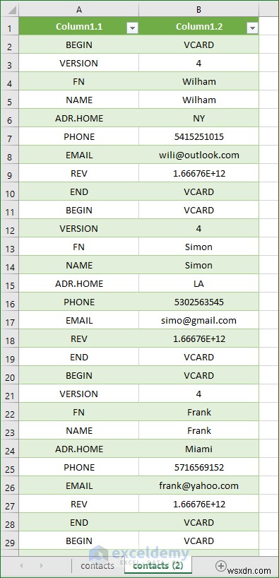 เปิดไฟล์ VCF (vCard) ใน Excel:2 วิธีง่ายๆ 