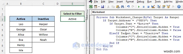 บทช่วยสอน Excel:ซ่อนหรือเปิดเผยคอลัมน์ด้วยรายการดรอปดาวน์