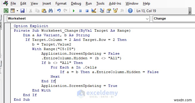 บทช่วยสอน Excel:ซ่อนหรือเปิดเผยคอลัมน์ด้วยรายการดรอปดาวน์