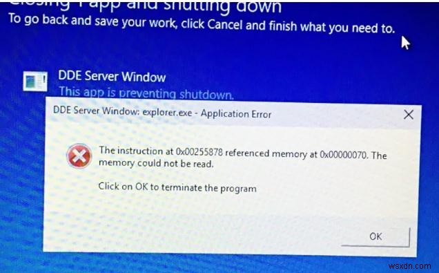 การแก้ไขด่วน:แก้ไขข้อผิดพลาดการปิดระบบหน้าต่างเซิร์ฟเวอร์ DDE บน Windows 
