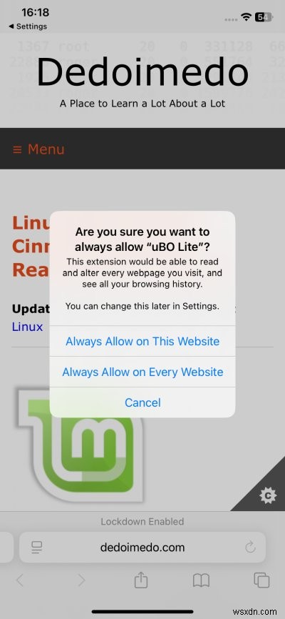 UBlock Origin Lite สำหรับ Safari บน iOS:การปิดกั้นโฆษณาที่แข็งแกร่งและการซิงค์เพลงอย่างง่ายดาย