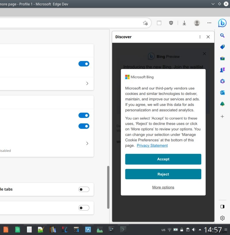 วิธีปิดการใช้งานปุ่ม Bing/Discover ในแถบเครื่องมือ Microsoft Edge 